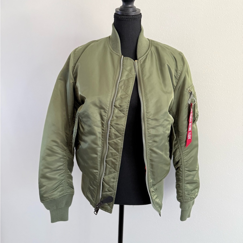 Alpha Industries MA-1 Bomber Jacket Olive Green Flight Jacket Size M NWOT - Picture 3 of 16